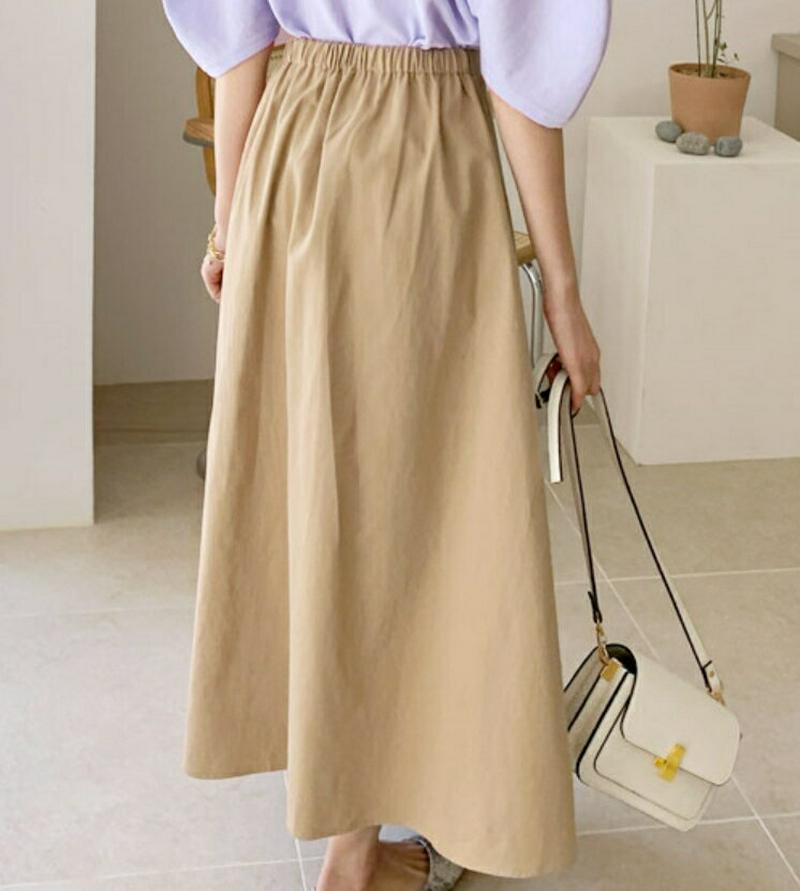 ボタンフレアスカート・全3色・t55822 レディース【sk】【スカート ロングスカート ロング丈 フレアスカート 綿 コットン