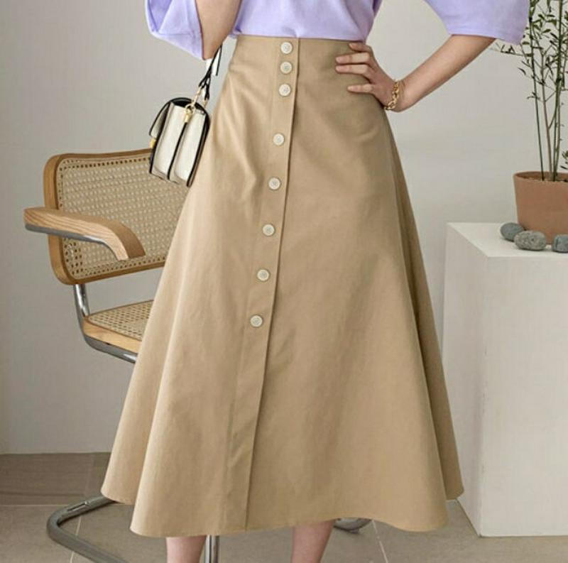 ボタンフレアスカート・全3色・t55822 レディース【sk】【スカート ロングスカート ロング丈 フレアスカート 綿 コットン