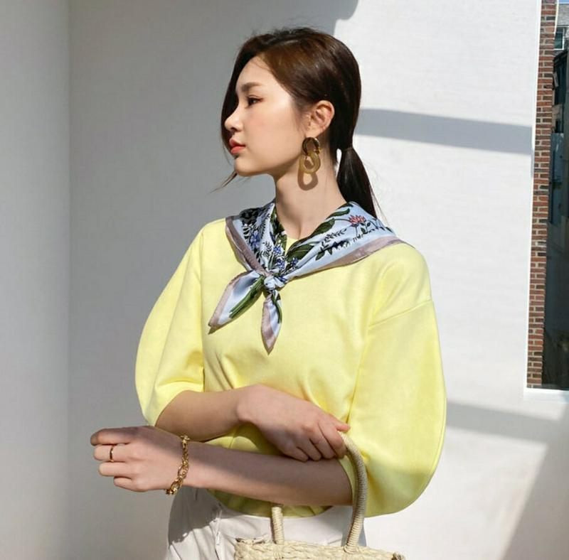 ラウンドパフTシャツ ・全3色・b55832 レディース【tops】【トップス Tシャツ 半袖 ラウンドネック パフスリーブ 綿
