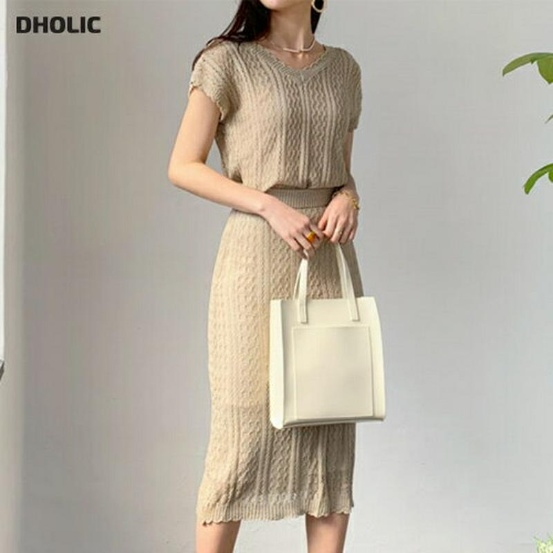 シアーVネックニット&スカートSET・全2色・t55836 レディース【ops】【トップス ニット Vネック デコルテ スカート