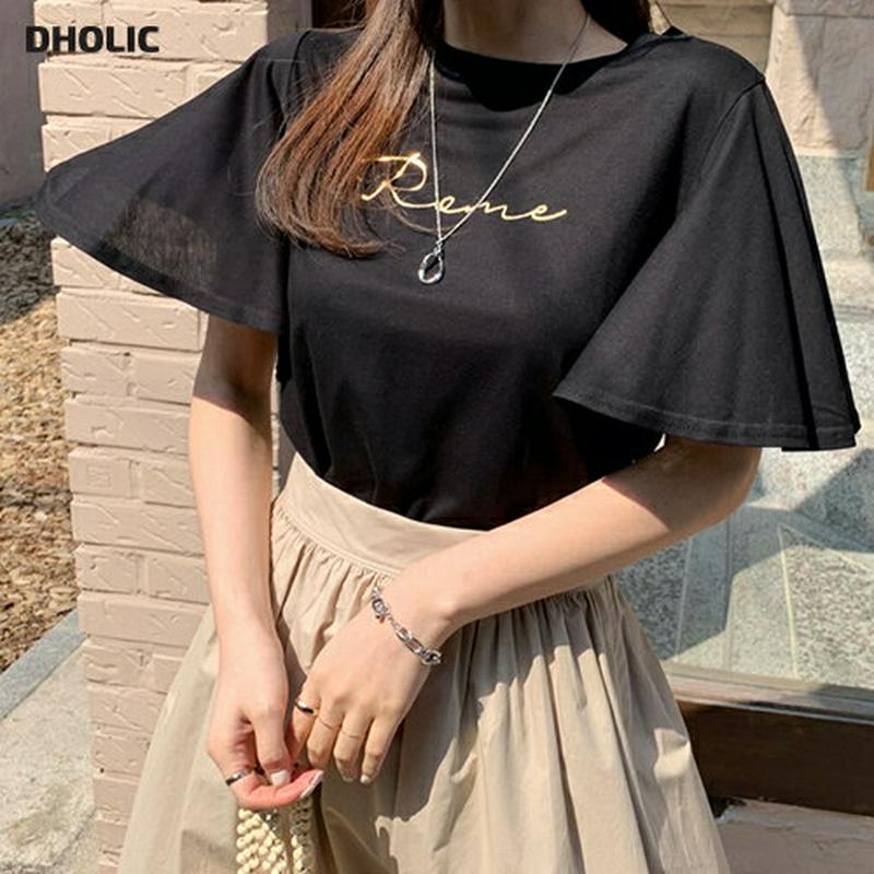 レタリングフレアスリーブTシャツ・全3色・t61706 レディース【tops】【トップス Tシャツ 半袖 ハーフスリーブ フレア