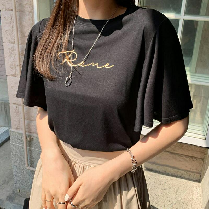 レタリングフレアスリーブTシャツ・全3色・t61706 レディース【tops】【トップス Tシャツ 半袖 ハーフスリーブ フレア