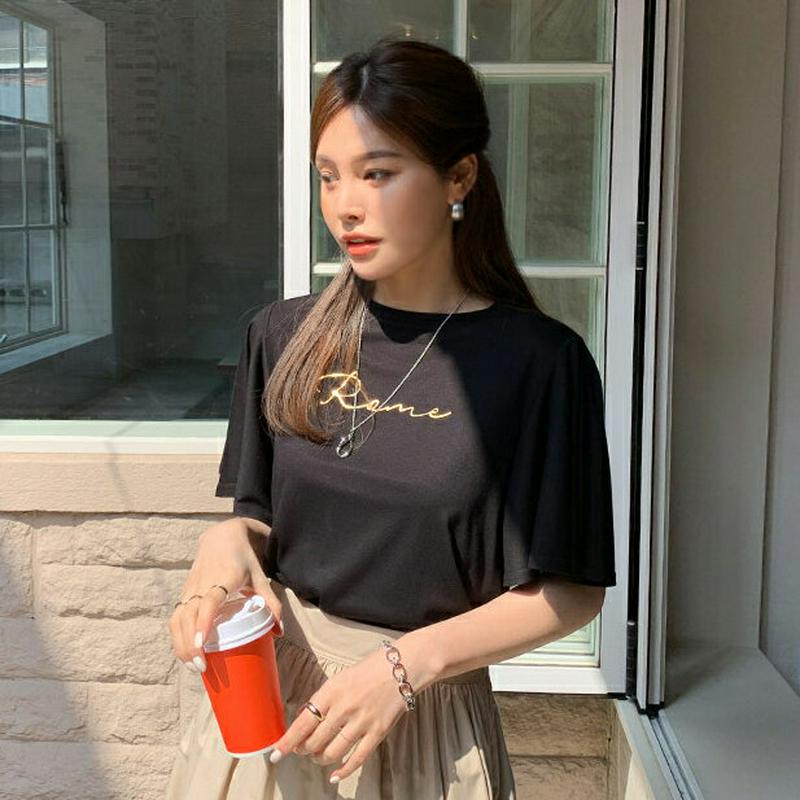 レタリングフレアスリーブTシャツ・全3色・t61706 レディース【tops】【トップス Tシャツ 半袖 ハーフスリーブ フレア