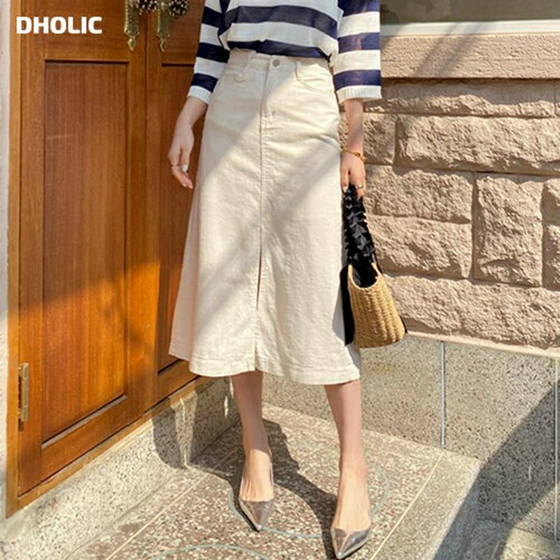 ≪人気商品再入荷≫スリットコットンスカート・全3色・t61725 レディース【sk】 韓国ファッション スカート ミディ丈 ミディスカート コットン コットンスカート 単色 無地 スリット カジュアル ラフ 大人 春 秋 ハイホリHIHOLLI