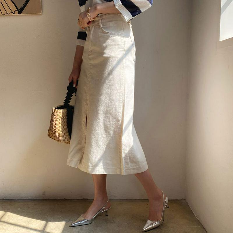 ≪人気商品再入荷≫スリットコットンスカート・全3色・t61725 レディース【sk】 韓国ファッション スカート ミディ丈 ミディスカート コットン コットンスカート 単色 無地 スリット カジュアル ラフ 大人 春 秋 ハイホリHIHOLLI