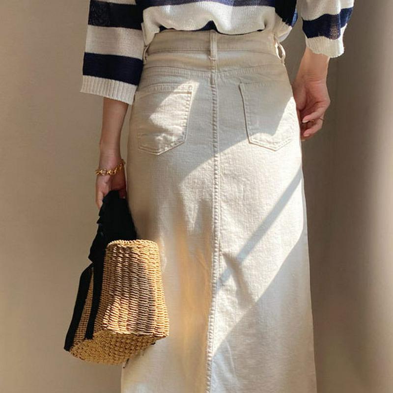 ≪人気商品再入荷≫スリットコットンスカート・全3色・t61725 レディース【sk】 韓国ファッション スカート ミディ丈 ミディスカート コットン コットンスカート 単色 無地 スリット カジュアル ラフ 大人 春 秋 ハイホリHIHOLLI