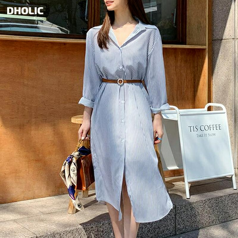 2WAYサイドボタンロングシャツ・全3色・t27917 レディース【bl】【トップス シャツ ロング丈 ロングシャツ ストライプ