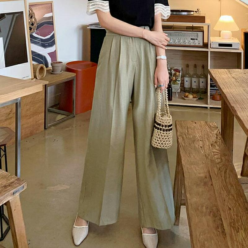 ベルト付リネン混ワイドパンツ・全4色・t61787 レディース【pt】【ワイドパンツ ロングパンツ　ワイド ロング パンツ ズボ