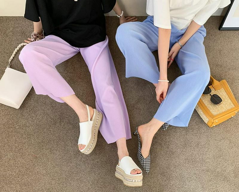 リブワイドパンツ・全5色・b61788 レディース【pt】【ワイドパンツ ワイド パンツ ロングパンツ ズボン ボトムス リブパ