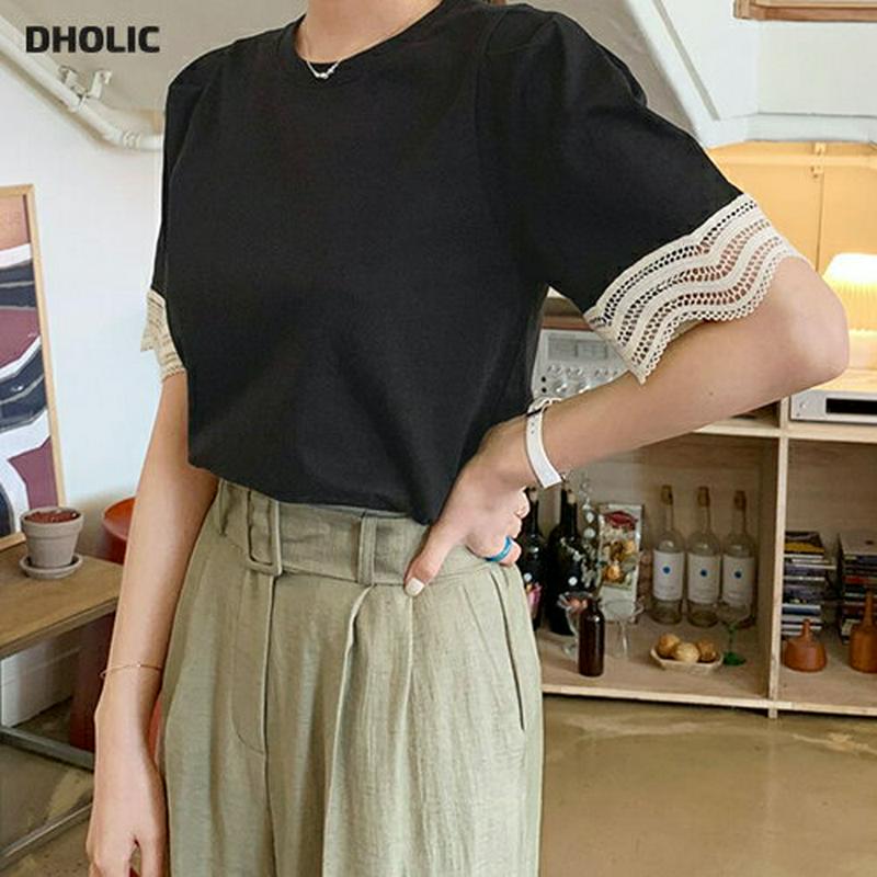 レースヘムスリーブTシャツ・全3色・b61767 レディース【tops】【トップス Tシャツ 半袖 ハーフスリーブ レース 袖コ