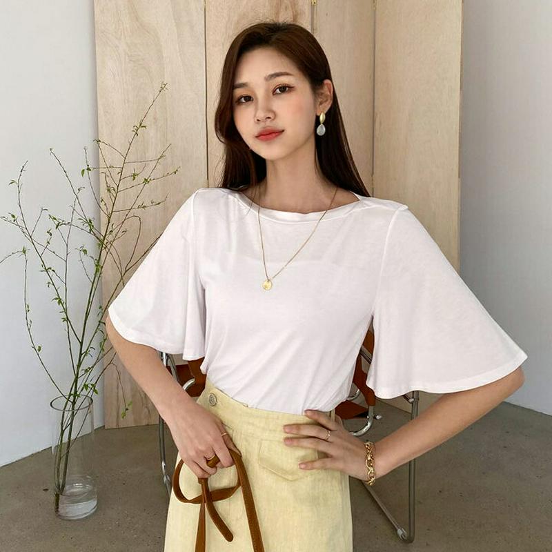 ボートネックフレアスリーブTシャツ・全6色・b55841 レディース【tops】【トップス Tシャツ 半袖 ボートネック フレア