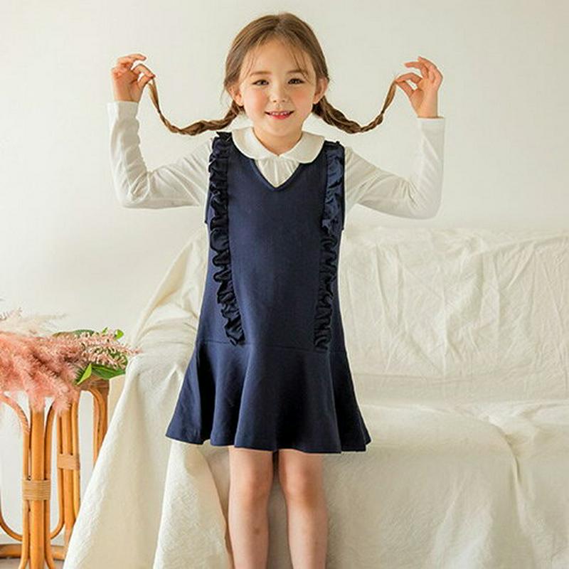 フリルVネックワンピース・p000961 キッズ【3~8才】【ops】【ワンピース ミニワンピース ミニ ショート フリル 単色