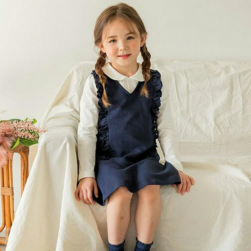 フリルVネックワンピース・p000961 キッズ【3~8才】【ops】【ワンピース ミニワンピース ミニ ショート フリル 単色