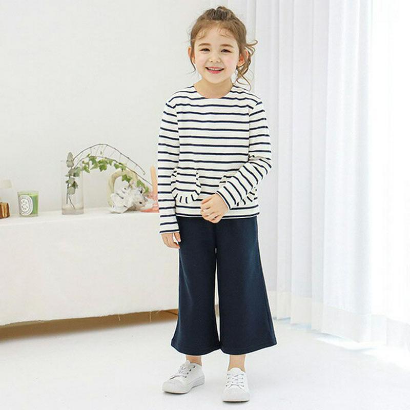 ワイドパンツ(ネイビー)・p000966 キッズ【3~8才】【pt】【ワイドパンツ ワイド パンツ ズボン ボトムス ロングパン