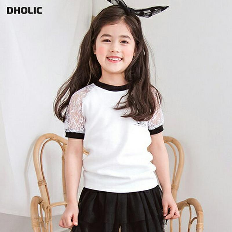 袖レースプリントTシャツ・p001086 キッズ【3~8才】【tops】【トップス 半袖 レース 透け感 シースルー Tシャツ 