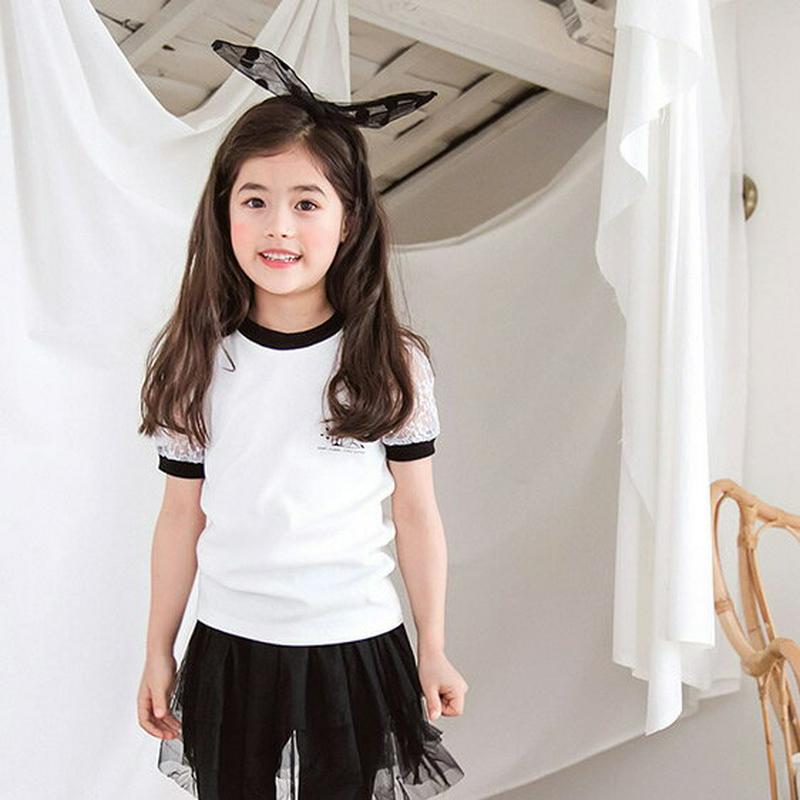 袖レースプリントTシャツ・p001086 キッズ【3~8才】【tops】【トップス 半袖 レース 透け感 シースルー Tシャツ 