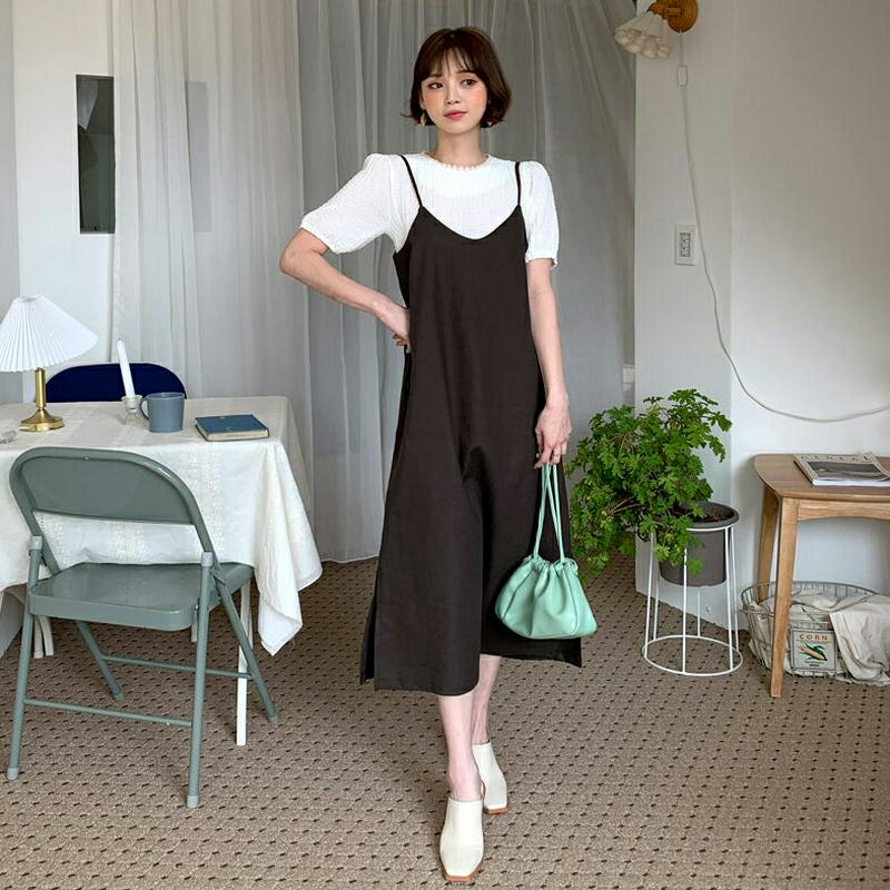 リネン混キャミワンピース・全3色・b58824 レディース【ops】【ワンピース ロングワンピース ロング丈 キャミワンピース 