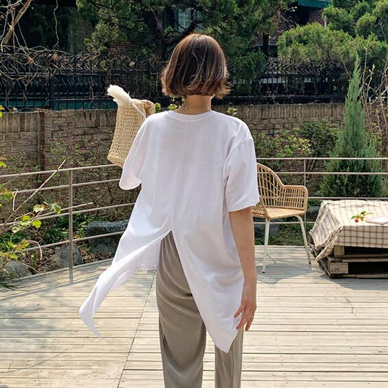 バックスリットルーズTシャツ・全4色・b58801 レディース【tops】【トップス Tシャツ 半袖 ラウンドネック スリット 
