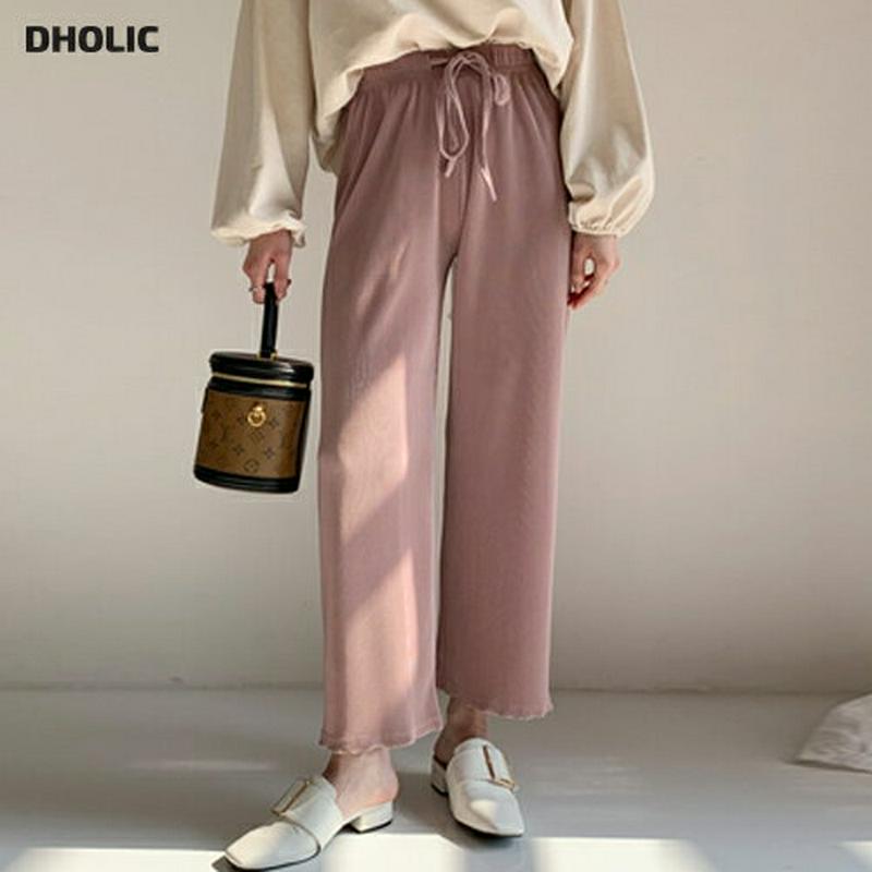 リブワイドパンツ・全5色・t58837 レディース【pt】【パンツ ズボン ロングパンツ ワイドパンツ ワイド リブパンツ 無地
