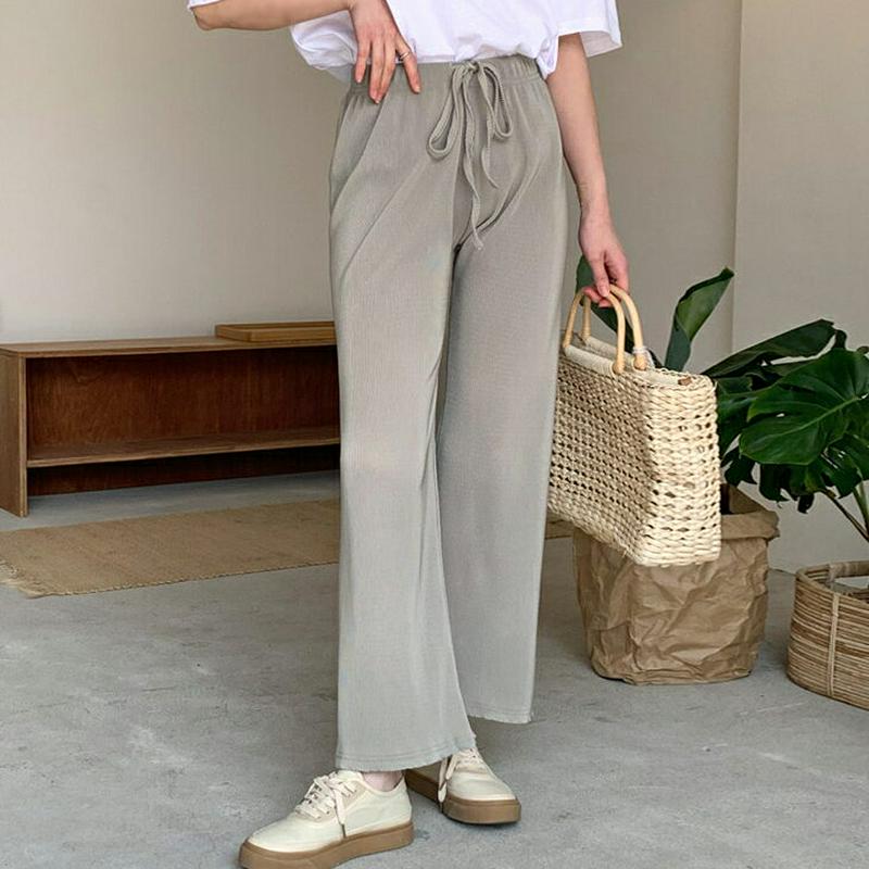 リブワイドパンツ・全5色・t58837 レディース【pt】【パンツ ズボン ロングパンツ ワイドパンツ ワイド リブパンツ 無地