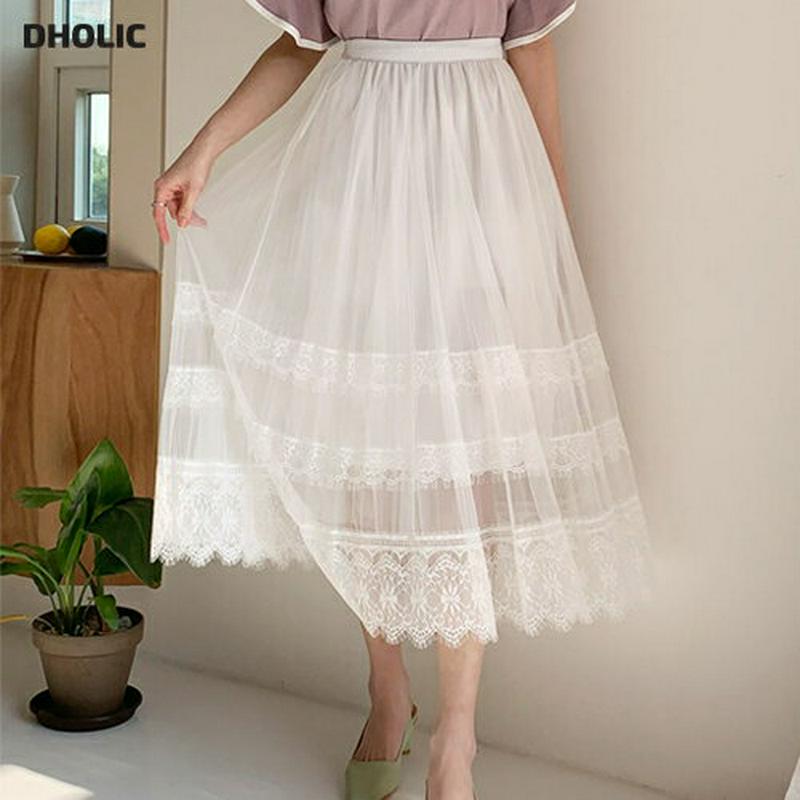 チュールレーススカート・全2色・b58836 レディース【sk】【スカート ロングスカート ロング丈 チュール レース フレア 