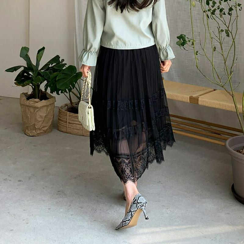 チュールレーススカート・全2色・b58836 レディース【sk】【スカート ロングスカート ロング丈 チュール レース フレア 