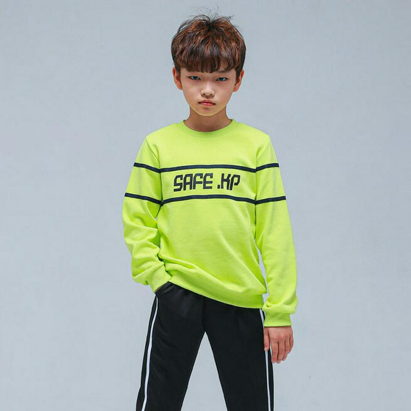 SAFEラインスウェット(ライム)・p000898 キッズ【9~17才】【tops】【トップス スウェット トレーナー 長袖 ロ