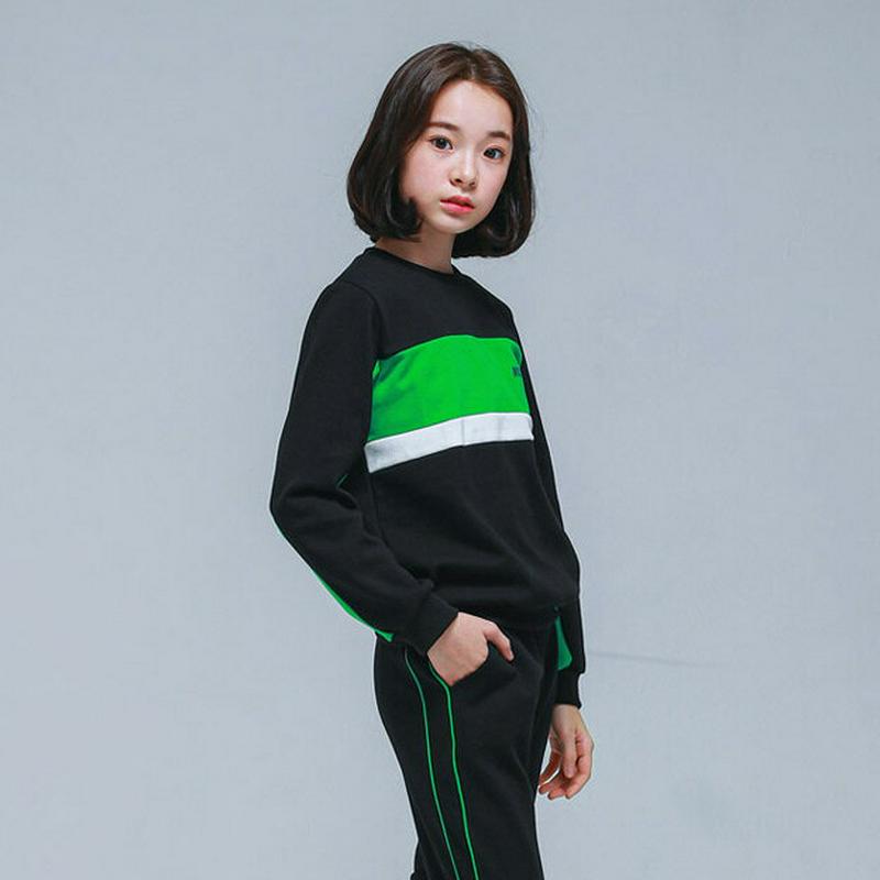 カラーブロックスウェット(ブラック)・p000880 キッズ【9~17才】【tops】【トップス スウェット トレーナー 長袖 