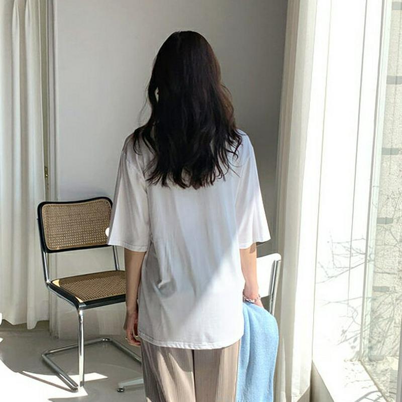 UネックルーズTシャツ・全7色・b55598 レディース 【tops】【トップス 半袖 Uネック 無地 5分丈 ゆったり 大きい