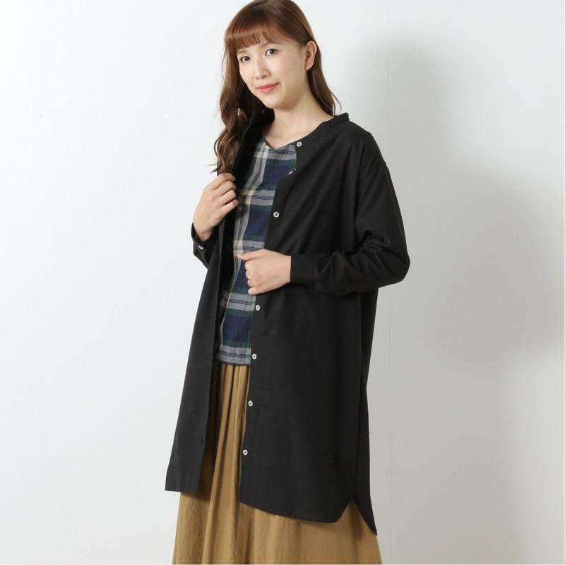 綿混素材のスタンドカラーシャツワンピース【多色展開】