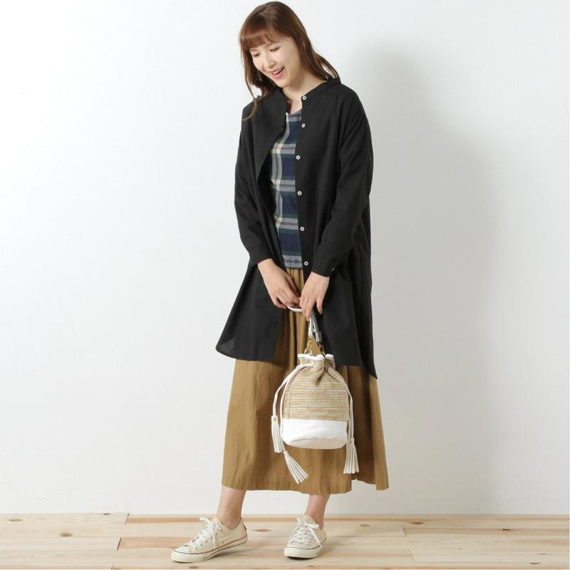 綿混素材のスタンドカラーシャツワンピース【多色展開】