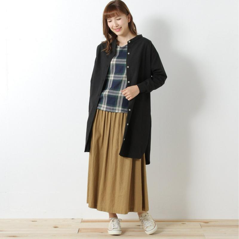 綿混素材のスタンドカラーシャツワンピース【多色展開】