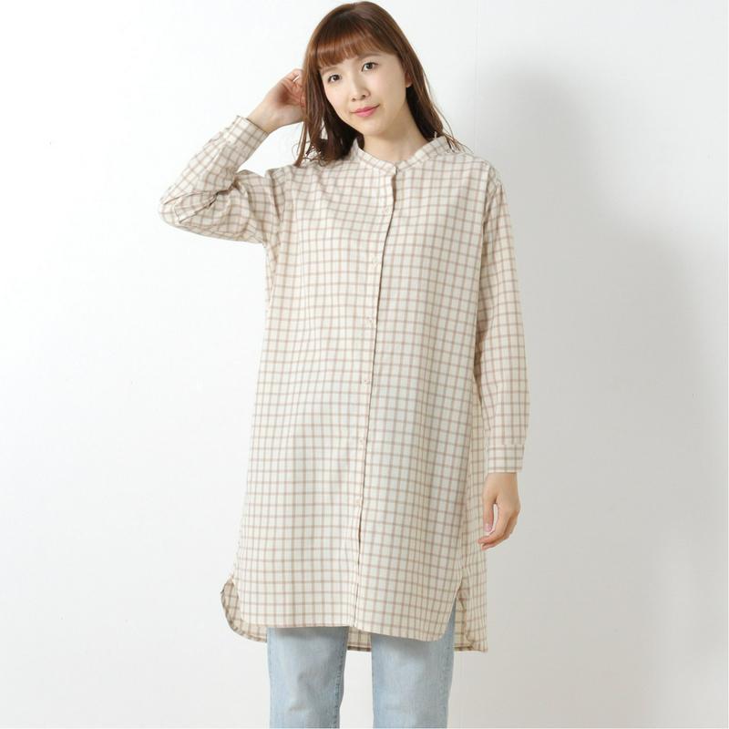 綿混素材のスタンドカラーシャツワンピース【多色展開】