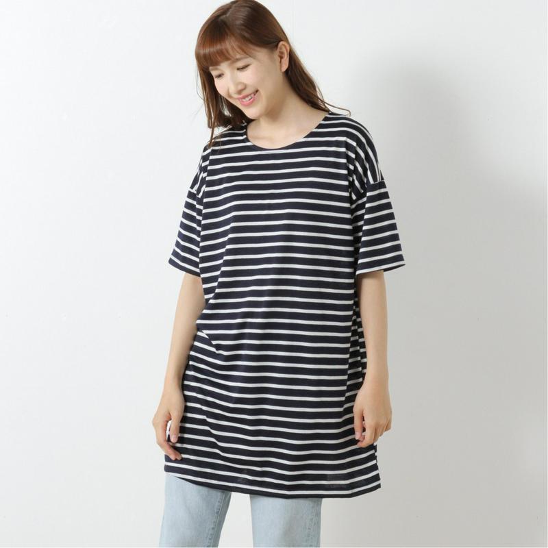 綿混素材のオーバーサイズチュニックＴシャツ