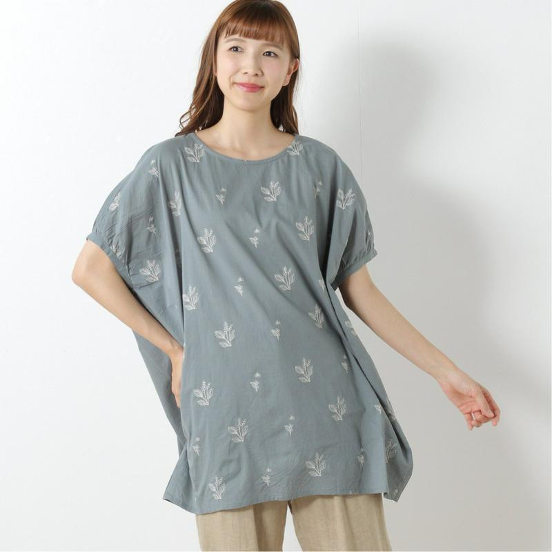 キャンブリックすずらん刺繍チュニック【Ｍ～４Ｌ】（アンベルジュ/embelge）