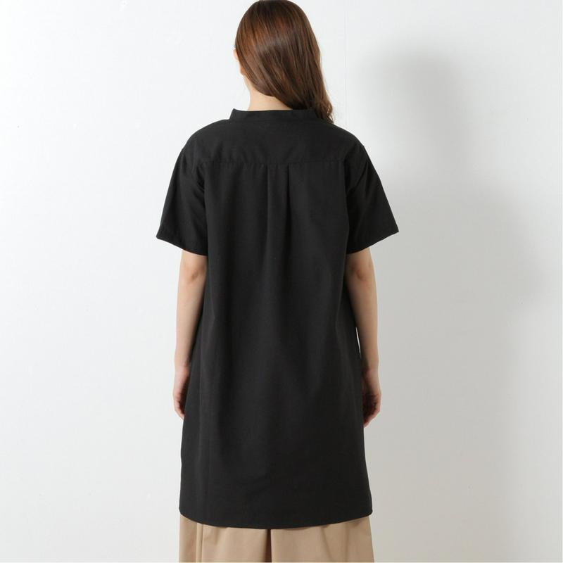 綿混素材のスタンドカラー半袖シャツワンピース【多色展開】