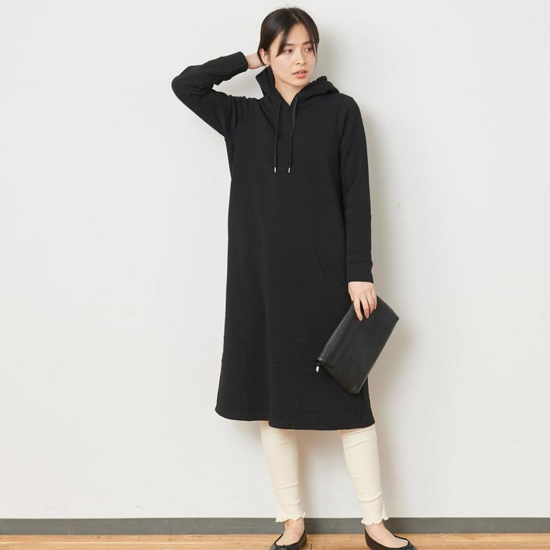 あったか裏起毛ロング丈パーカーワンピ―ス