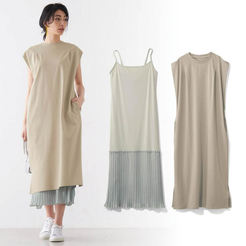 レイヤード使いもできるタック入りシンプルワンピ＆裾プリーツランジェリーセット