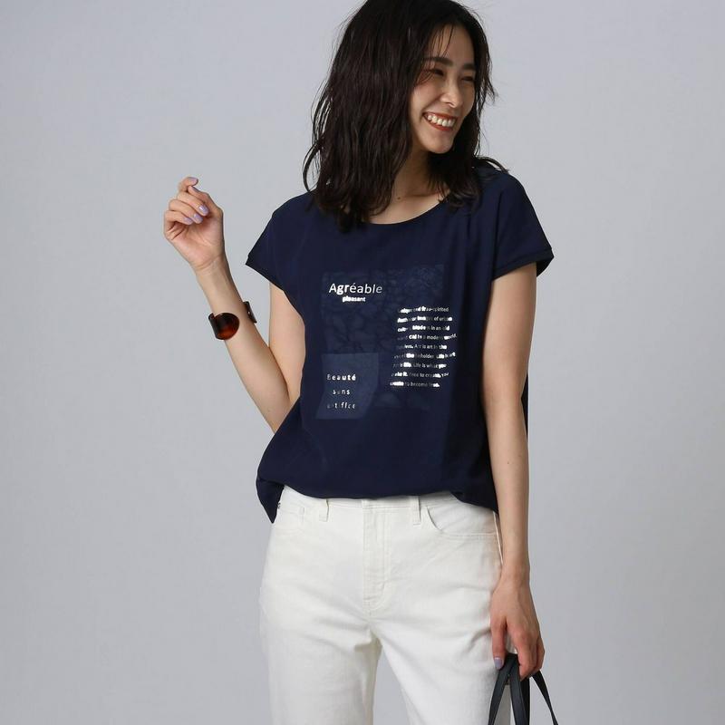 ［Ｌ］【洗える】シフォン天竺グラフィックＴシャツ