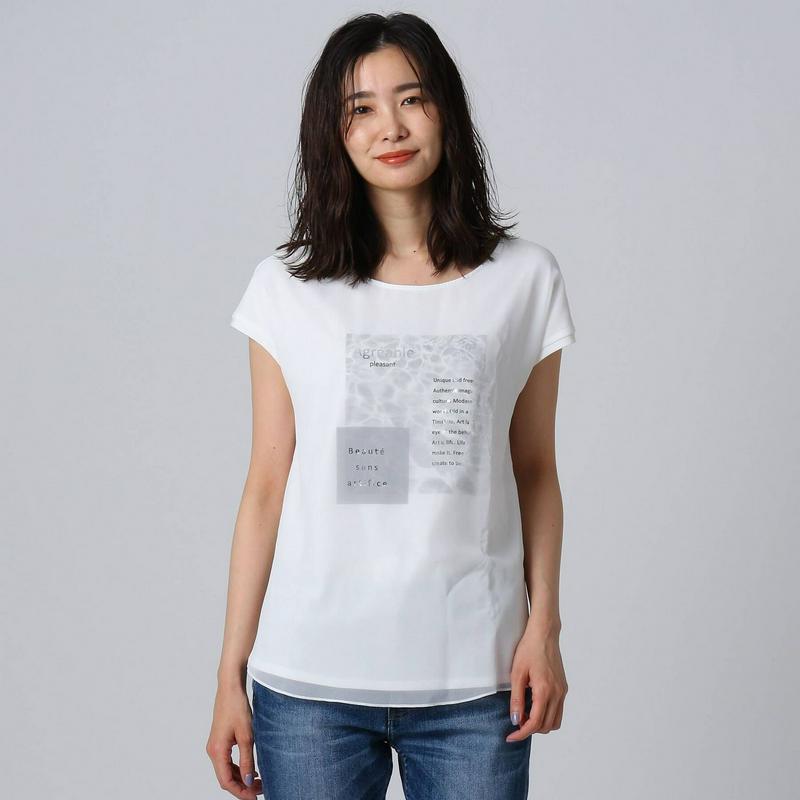 ［Ｌ］【洗える】シフォン天竺グラフィックＴシャツ