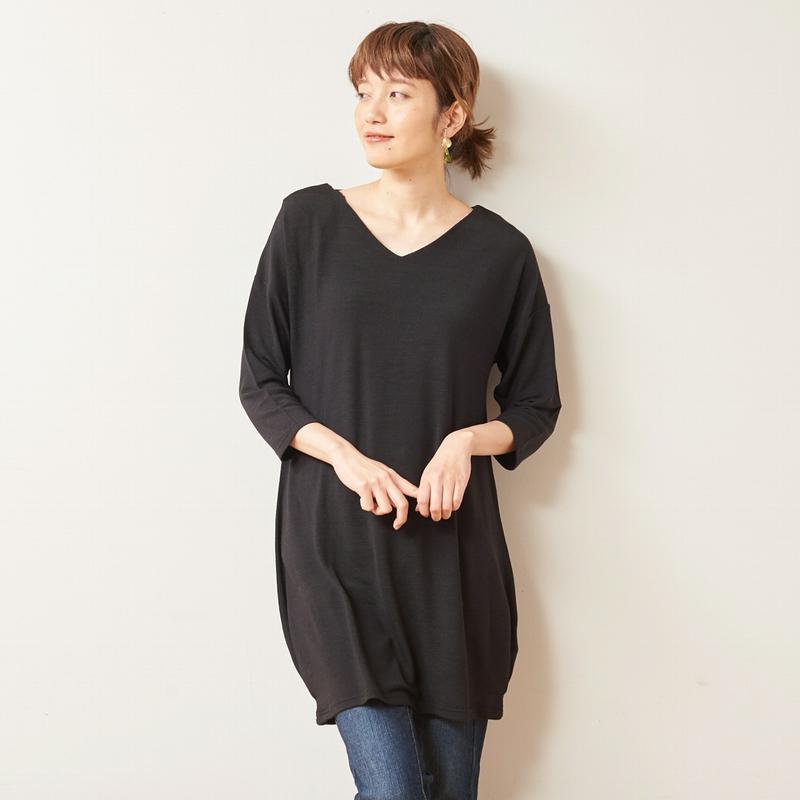 大人気シリーズ☆お尻の隠れる丈の７分袖Ｖネックタックチュニック【Ｍ～３Ｌ】