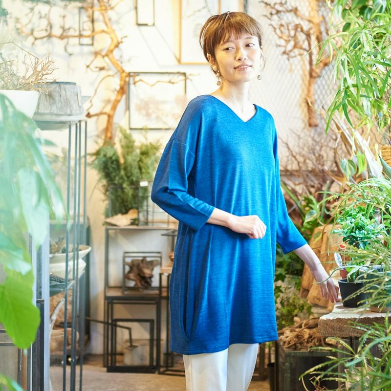 大人気シリーズ☆お尻の隠れる丈の７分袖Ｖネックタックチュニック【Ｍ～３Ｌ】