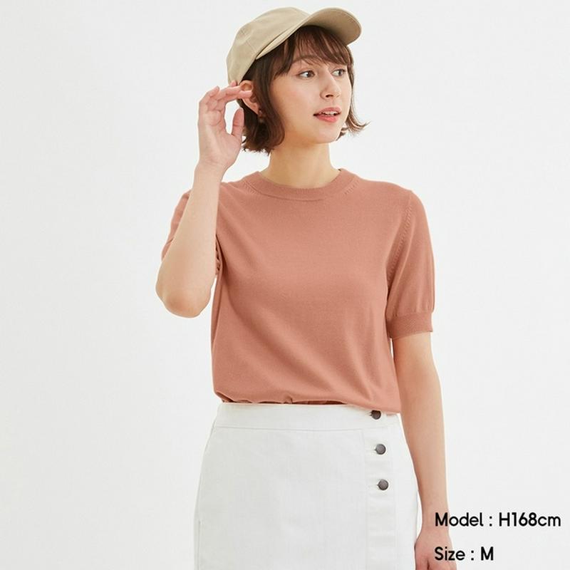UVカットウォッシャブルクルーネックセーター(半袖)