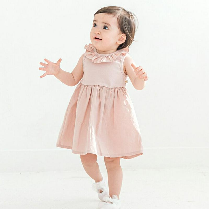フリルネックノースリワンピース(ピンク) p001193 キッズ 【0~2才】【ops】【韓国 ファッション ワンピース ミディワンピース スリーブレス ラッフル Aライン フレア 無地 子供 子供服 乳幼児 ベビー用 ベビー服 出産祝い プレゼント 春 夏】【KIDS】