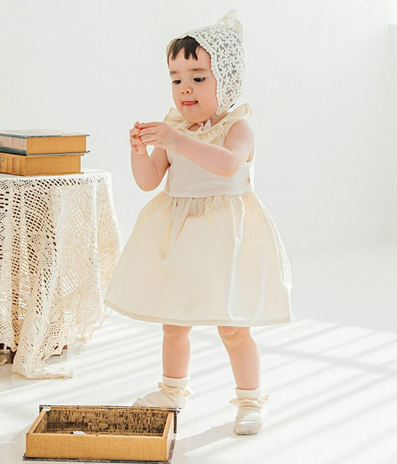 フリルネックノースリワンピース p001192 キッズ 【0~2才】【ops】【韓国 ファッション ワンピース ミディワンピース スリーブレス ラッフル Aライン フレア 無地 子供 子供服 乳幼児 ベビー用 ベビー服 出産祝い プレゼント 春 夏】【KIDS】
