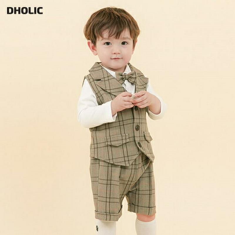 チェック柄3SET(ブラウン) p001282 キッズ 【0~2才】【SET】【韓国 ファッション セットアップ Tシャツ 長袖 ベスト パンツ ショート チェック スーツ スリーピース 子供 子供服 乳幼児 ベビー用 ベビー服 出産祝い プレゼント 春 夏】【KIDS】