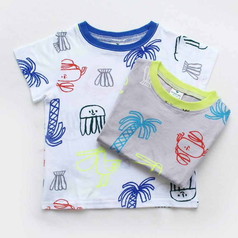 Sea Friends半袖Tシャツ・p000872 キッズ【3~8才】【tops】【トップス Tシャツ 半袖 ハーフスリーブ 総柄 カジュアル ラフ 手書き風 女の子 男の子 子供 こども 子供服 こども服】【KIDS】