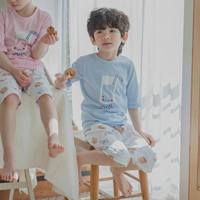 mink cookieパジャマSET(ブルー)・p001298 キッズ【3~8才】【uw】【パジャマ 部屋着 ルームウェア 半袖