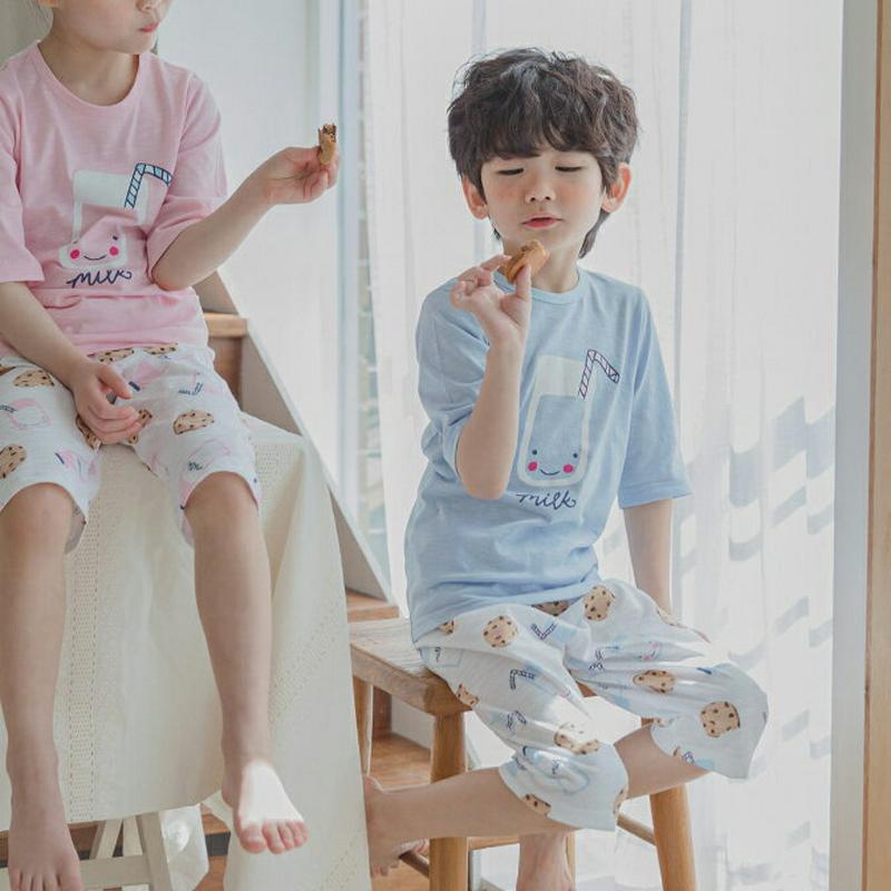 mink cookieパジャマSET(ブルー)・p001298 キッズ【3~8才】【uw】【パジャマ 部屋着 ルームウェア 半袖