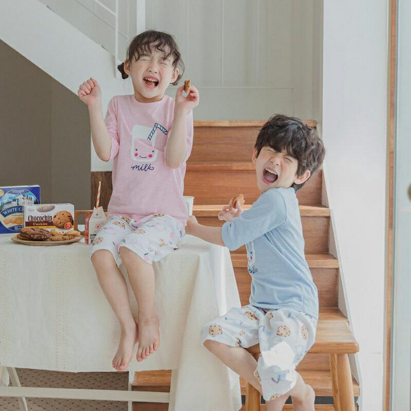 mink cookieパジャマSET(ピンク)・p001299 キッズ【3~8才】【uw】【パジャマ 部屋着 ルームウェア 半袖